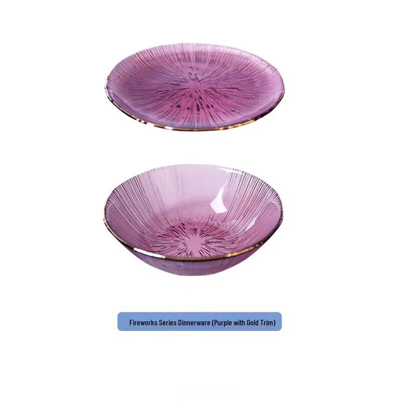 

RuHan Japanese Striped Glass Segmented Serving Plate - Purple Gold Edge Fireworks Design