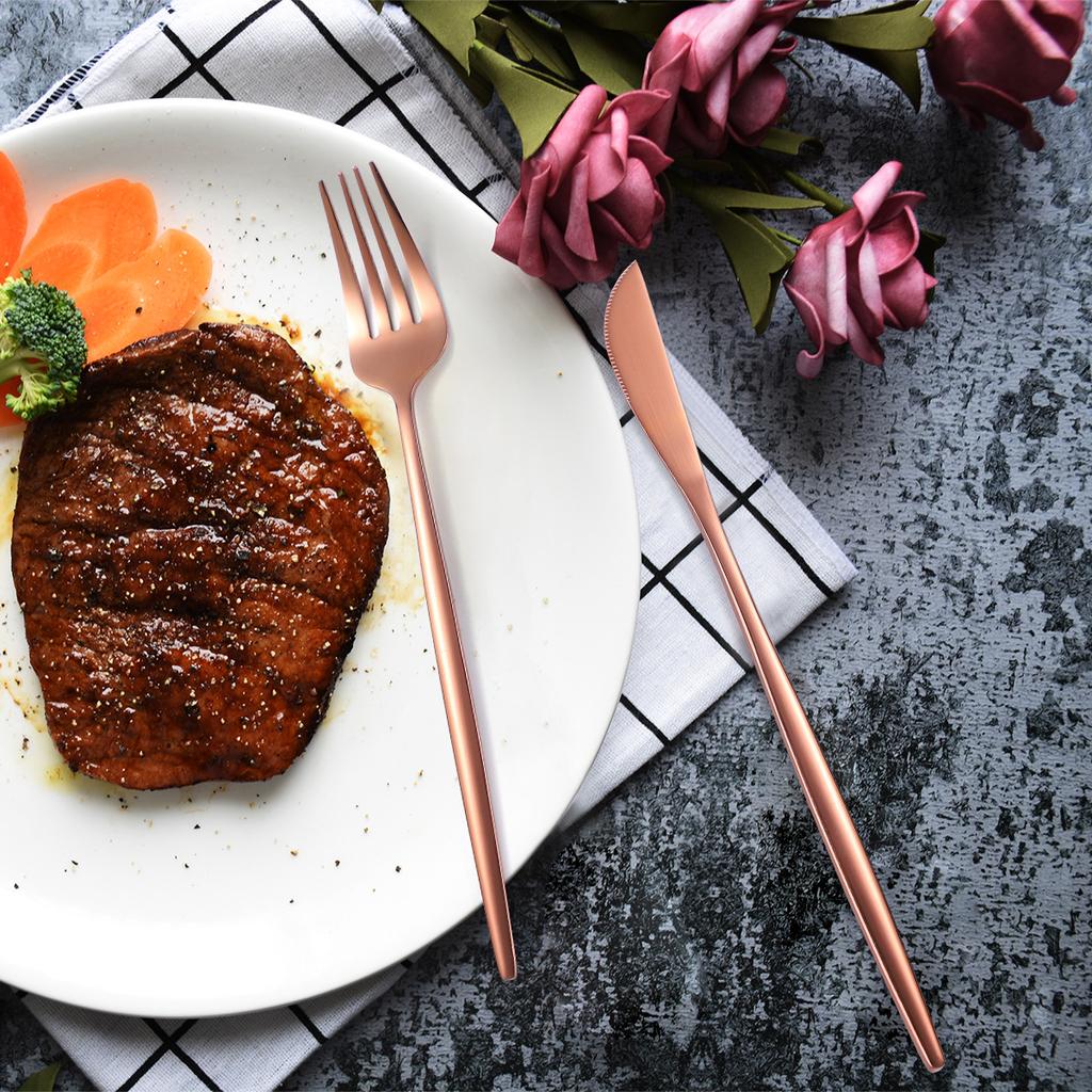 Stainless Steel Tableware Set with 24 Knives Forks and Spoons Home Storage Rack for Western Style Steak