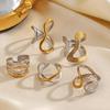 Stainless Steel Hollow Irregular Line Rings For Women Men Punk Unique Metal Waterproof 18K Gold Color Open Rings Jewelry Gifts