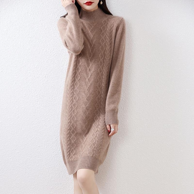 

Женское шерстяное платье-свитер с полувысоким воротником в корейском стиле - Коллекция Осень/Зима M suitable for 95-105 lbs