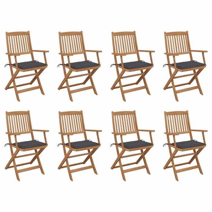 VidaXL Lot de 8 Chaises Pliables d'Extérieur avec Coussins, Sièges de Terrasse, Chaises de Salle à Manger, Meubles de Patio 3075085