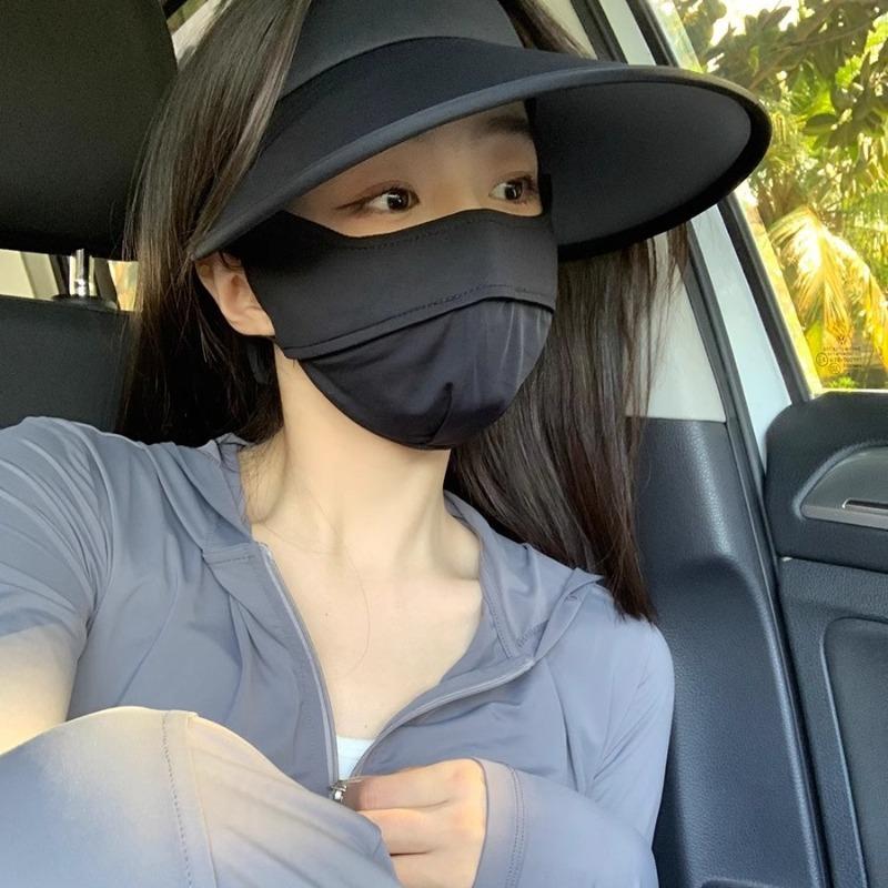 Summer Large Brim Sun Protection Hat Women's Face Cover Vinyl UV Protection Sun Hat Empty Top Hat Ice Silk Sun Hat
