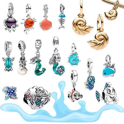 Série Oceano Sereia Peixe-palhaço Concha Pingente de Charme DIY para Pulseira Colar Feminino Presente