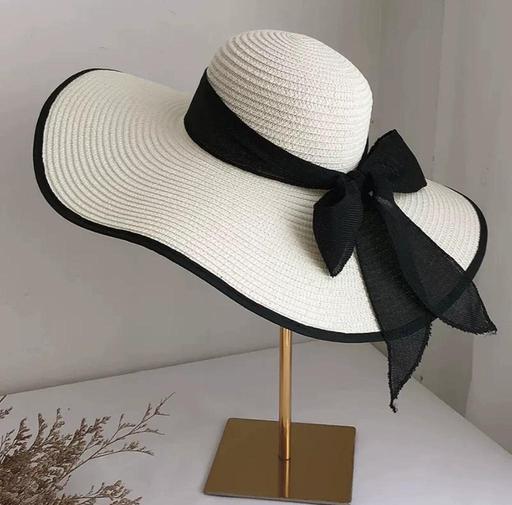 Korean Version of Straw Sun Hat, Foldable Women's Summer Bow Sun Hat, Vacation Big Along the Beach Straw Hat Big Brim