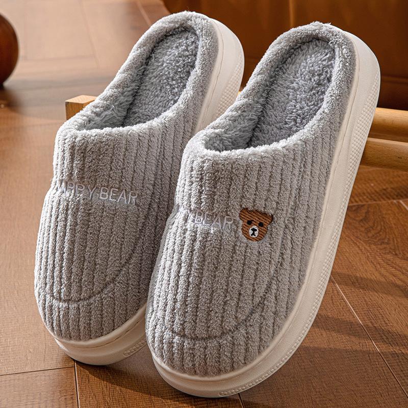 

Модные домашние хлопковые тапочки с толстой подошвой и пушистым мехом, осенне-зимний плюш из овечьей шерсти для тепла 36-37
