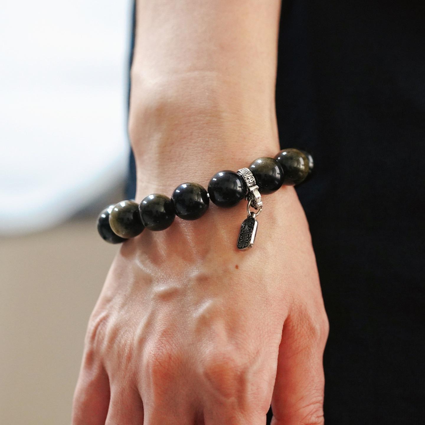 12Mm Large Particle High Quality Natural Obsidian Design Bracelet Bracelet