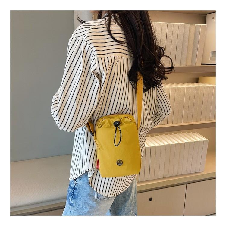 Nylon Vertical Phone Bag For Women With Drawstring Closure And Mobile Pocket