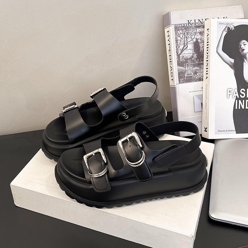 Platform sandals women's 2025 new summer versatile explosion super fire casual beach Velcro muffin Roman shoes