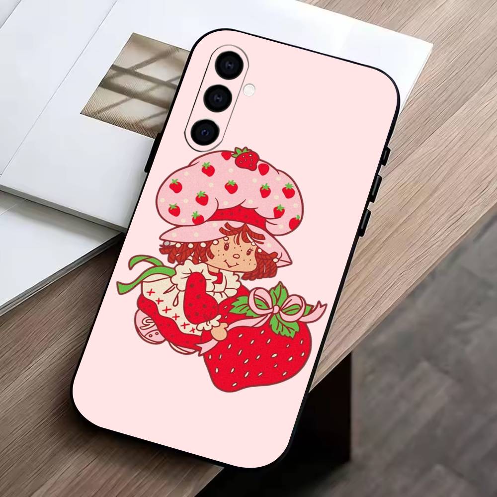 

Strawberry S-Shortcake-Girl Pink Phone Case Black Silicone Soft For Samsung Galaxy A73,A72,A71,A70,A53,A52,A51 Samsung a50 30s 50s