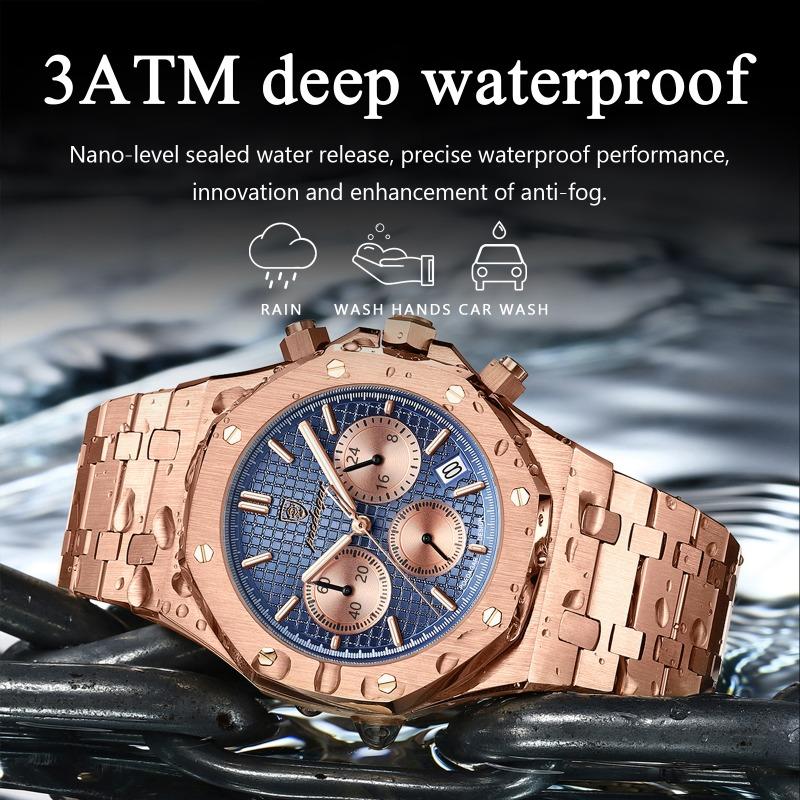 POEDAGAR Luxury Men's Watches Stainless Steel Date Chronograph Male Watch Waterproof Luminous Military Quartz Wristwatch