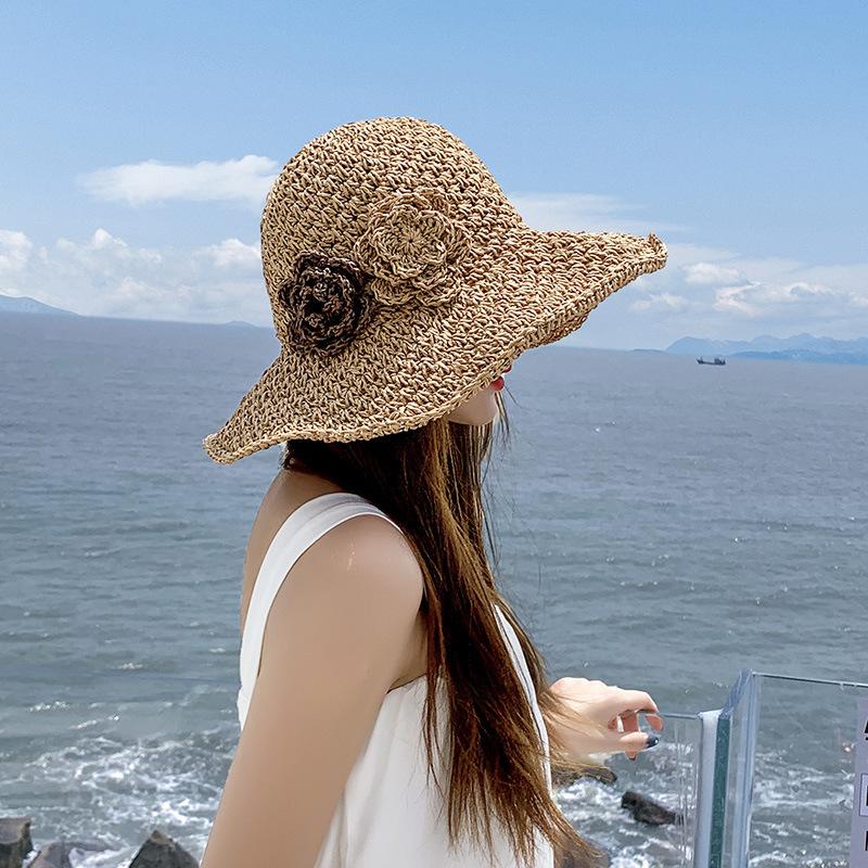 New Hat Women's Summer Beach Sun Hat Straw Versatile Sunscreen Visor Big Edge Folding Straw Hat