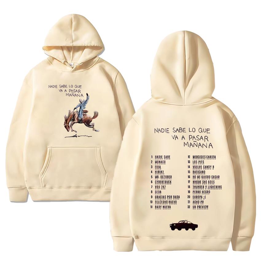 Bad Bunny Hoodies Niemand weiß, was morgen passieren wird Sweatshirt Herren Damen Lässige Mode Musik-Hoodie Unisex Vintage Pullover