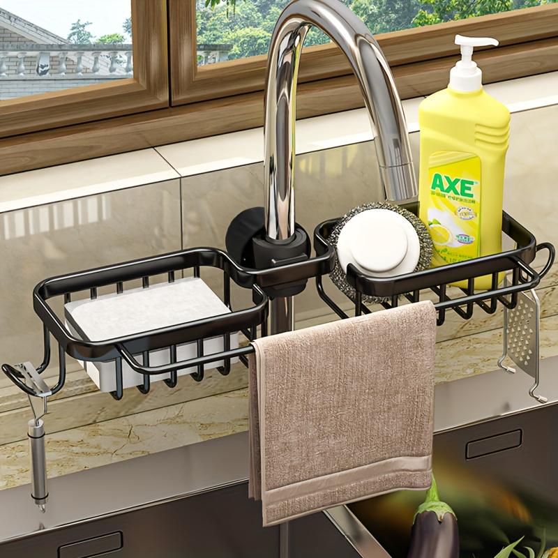 

Kitchen Storage Rack Free Stamping Space Aluminium Kitchen Sink Drainage Rack Household Sponge Tap Drainage Hanging Basket Sink чёрный