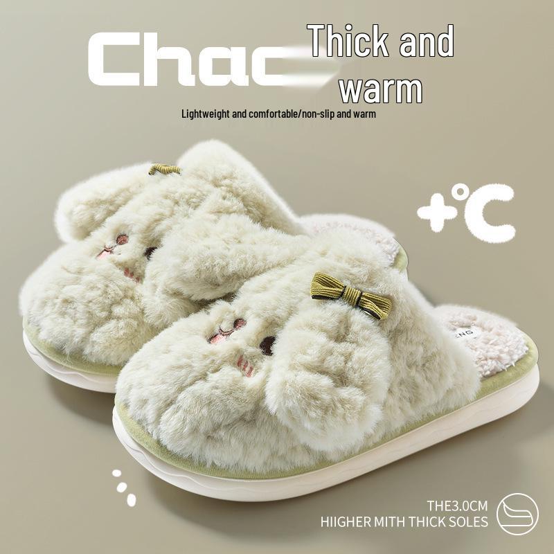 

Пушистые хлопковые тапочки 2025 с нескользящей подошвой для женщин - Теплые, с милым дизайном щенка, Идеальны для осени и зимы 40-41 (Fits 39-40)