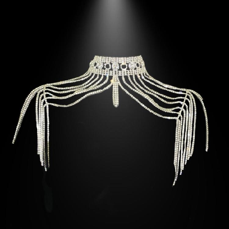 Handcrafted Crystal Tassels Shoulder Necklace Punk Style Body Chain Jewelry Shoulder Chain Charm For Festival Outfits