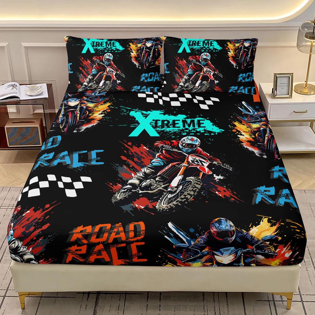 Cute Cartoon Dinosaur Racing Pattern Mattress Three-Piece Digital Printing Cute Bedding Set