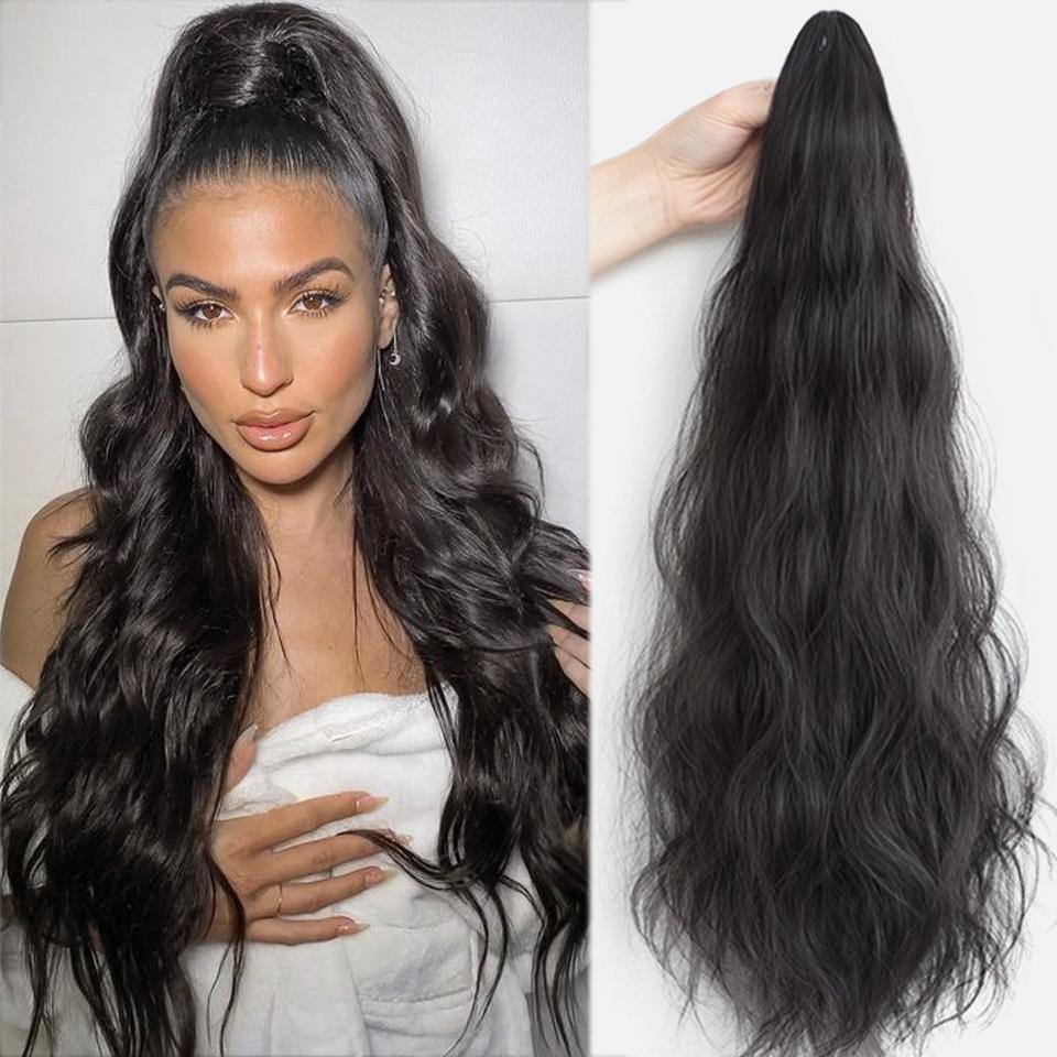 

Синтетический волнистый вьющийся коготь на клипсе на хвостик, наращивание волос, кусок волос для женщин, натуральная искусственная косичка, шиньон, высокотемпературная проволока