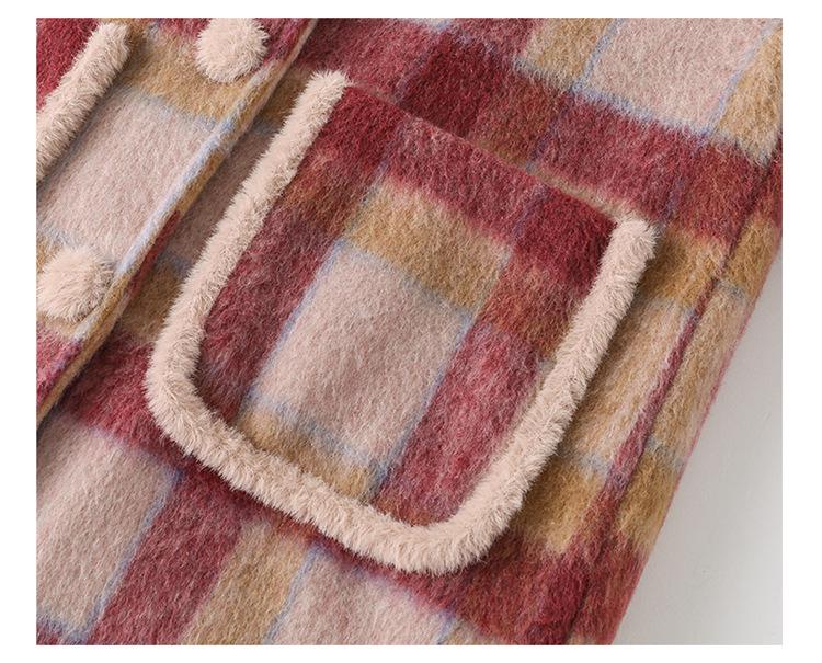 Girls' 2025 Mid-Length Plaid Wool Coat - Thickened for Autumn/Winter Warmth