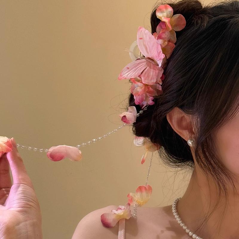 Bohemia Barrettes Hydrangea Flower Hair Claw Ponytail Clip Flower Tassel Hair Clip For Women Girls Sweet Cute Hairpin Gifts