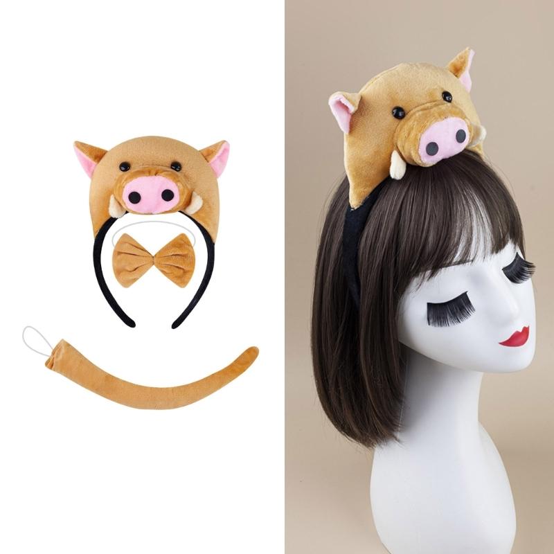 Piggy Costume Set Includes Piggy Tail Headband Bowtie Glove Skirt Halloween Piggy Role Play Outfit for Kid Cosplay