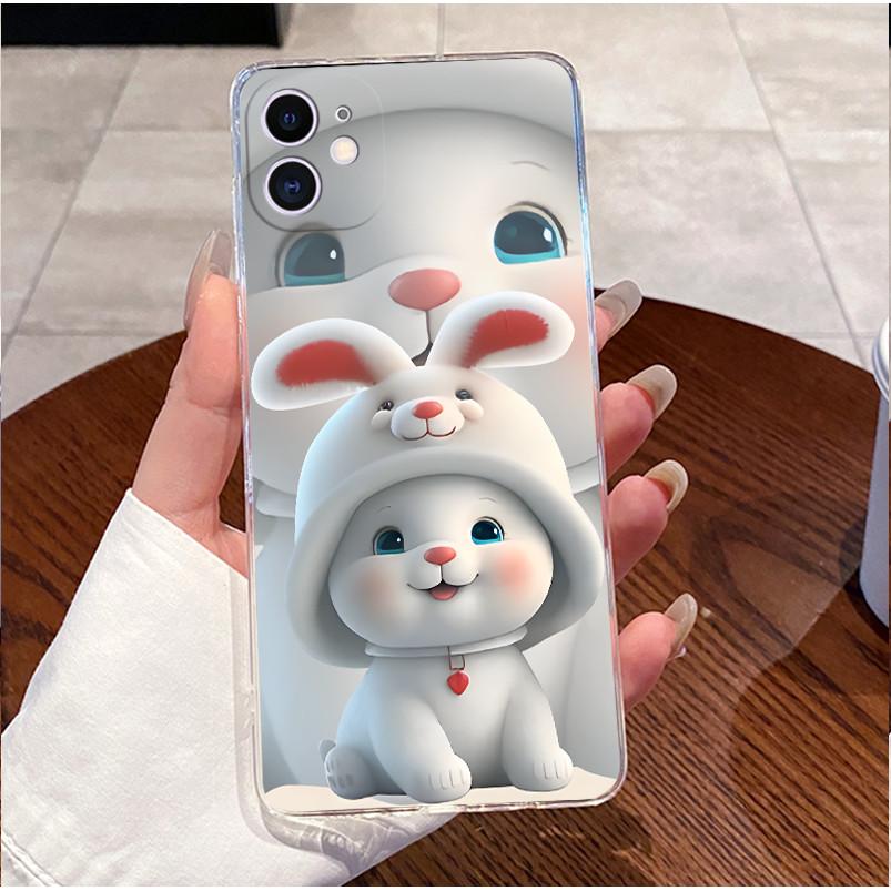 Case For iPhone 11 Casing For iPhone 12 / 13 Cover Luxury Cute Love Heart Rabbit Funny Clear Soft Silicone TPU Phone Case 6.1''