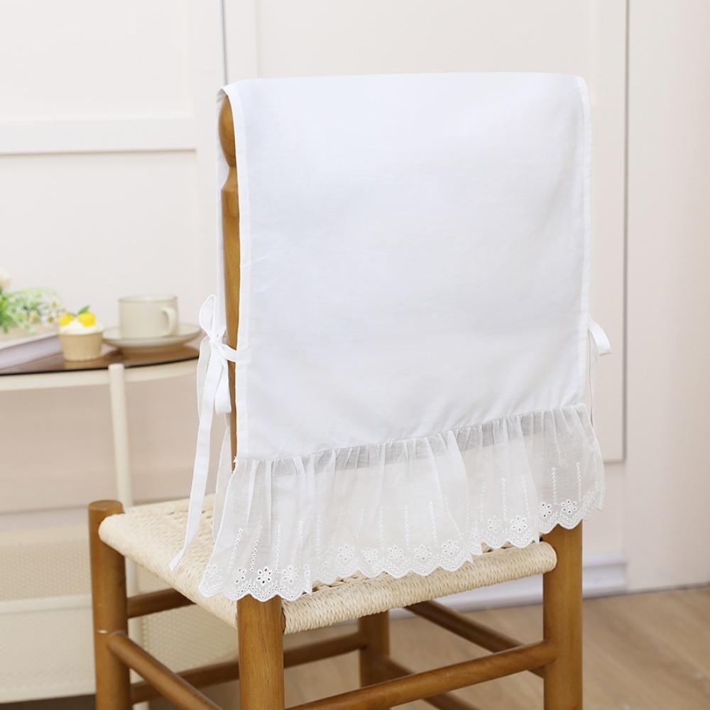 Elegant Lace-trimmed French Chair Back Cover Hollow Design Ruffle Chair Cushion Cotton White Chair Backrest Cover Living Room S
