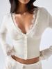 2026 Spitzen-Patchwork Strickpullover Herbst Spitzenstrick-Cardigan Crop Pullover Taillenbetonend Damen V-Ausschnitt Schlank Langarm Strick Kurztop Damenbekleidung