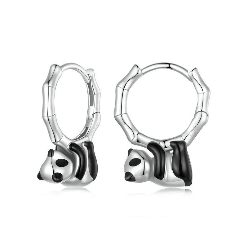 WOSTU 925 Sterling Silver Top Quality 3D Panda Hoop Earrings For Women Chinese Lovely Panda Drop Earring Holiday Jewelry Gift