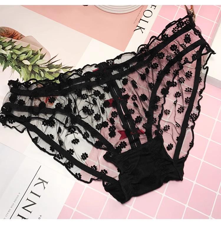 Damen Niedliche Schleife Spitze Mesh Cutout Mid-Waist Slips