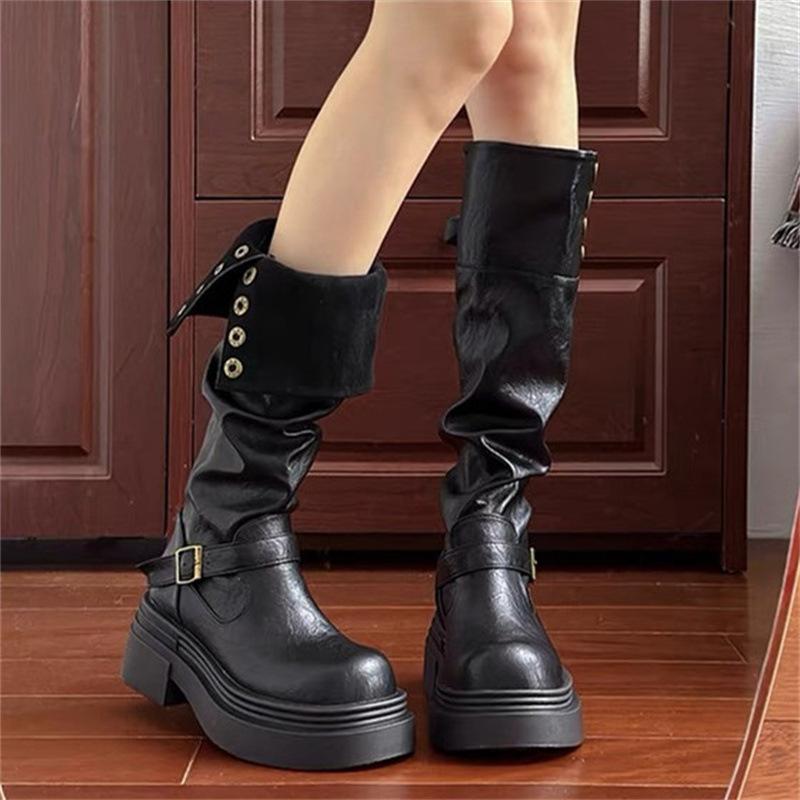 Thick-soled boots children spring and summer new small versatile and thin pile