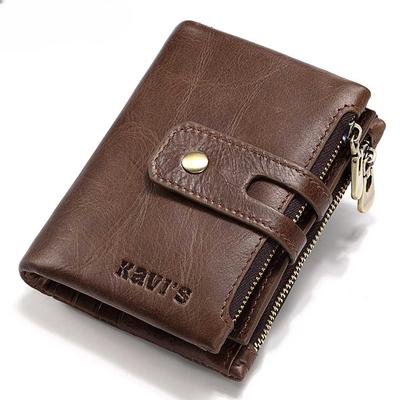 İlk Katman Deri Erkek Cüzdanı RFID Kart Tutucu Çanta Kısa İnek Derisi Fermuarlı Madeni Para Cebi İki Katlı Kadın Clutch