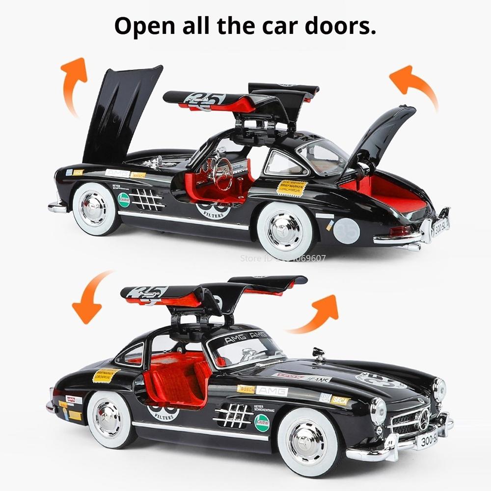 1:18 Scale 300SL Cars Toy Model Alloy Diecast Wheels Turned Miniature Vintage Car with Light Music Vehicle Kids Xmas Toys