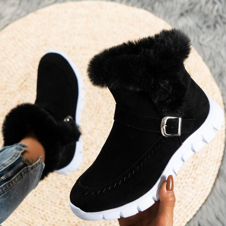 Women's Plus-Size Korean Snow Boots: Thick, Colorful, Velvet-Lined, Flat, with Side Zipper for Autumn and Winter