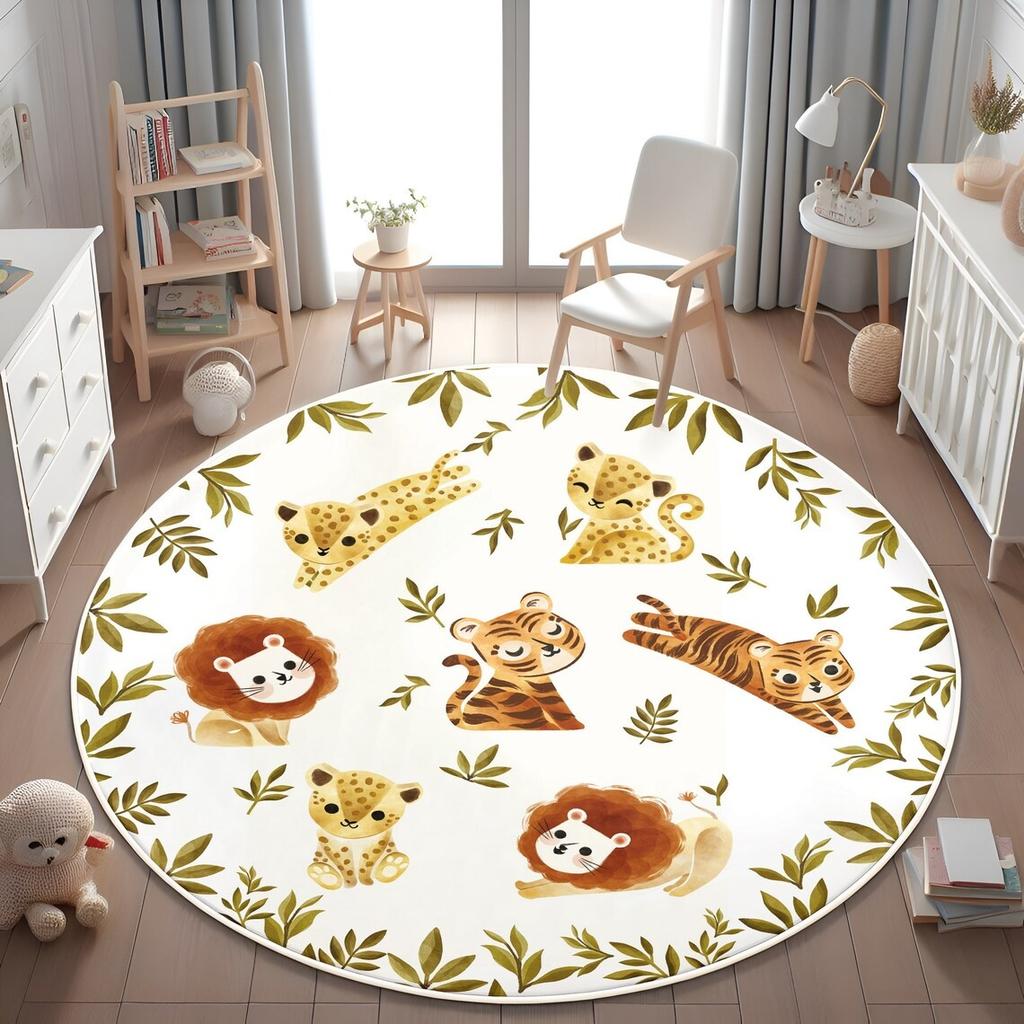 Learning Animal Playmat Giraffe Lion Baby Kids Playroom Mat World Map NonSlip Mat Safari Round Rug Kid's Animals Printed Rug