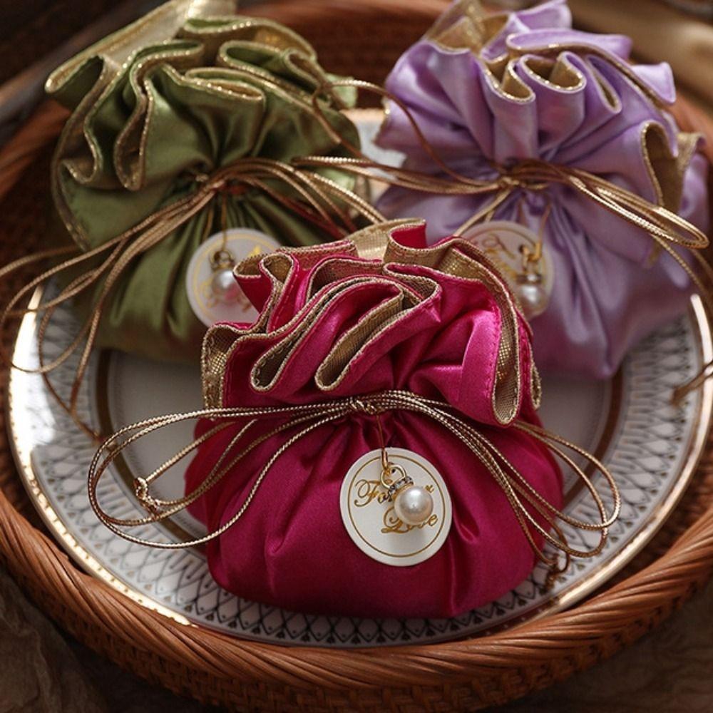 4Pcs Portable Candy Packaging Bags Exquisite Velvet Storage Bag Reusable Drawstring Bag  Party Decor