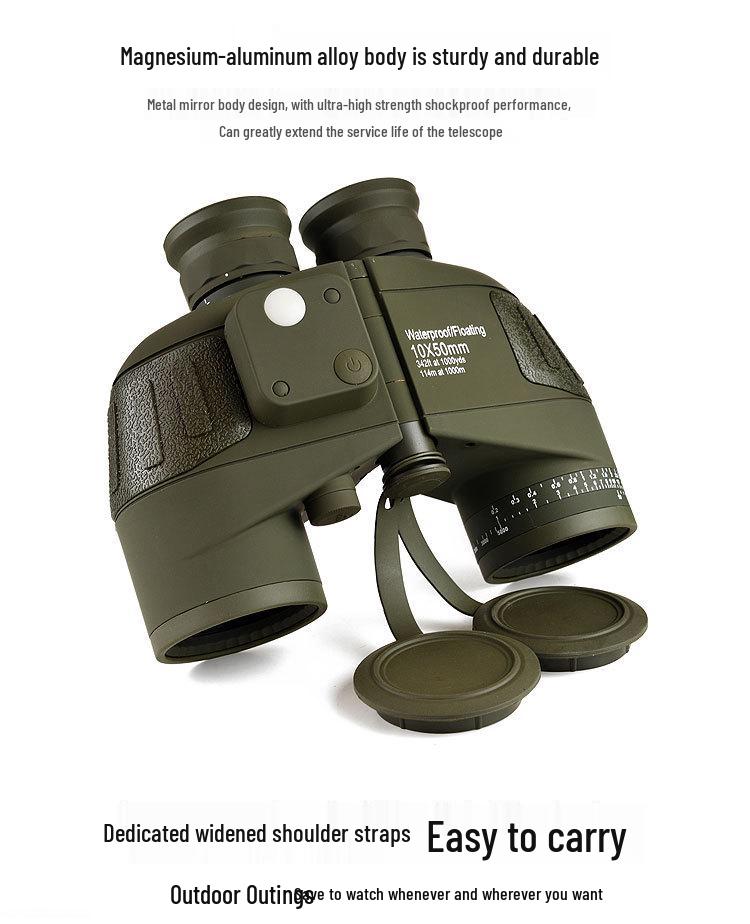 Hochleistungs-10x50-HD-Wasserdichtes-Nachtsichtfernglas mit Kompass und Entfernungsmesser für den Außenbereich