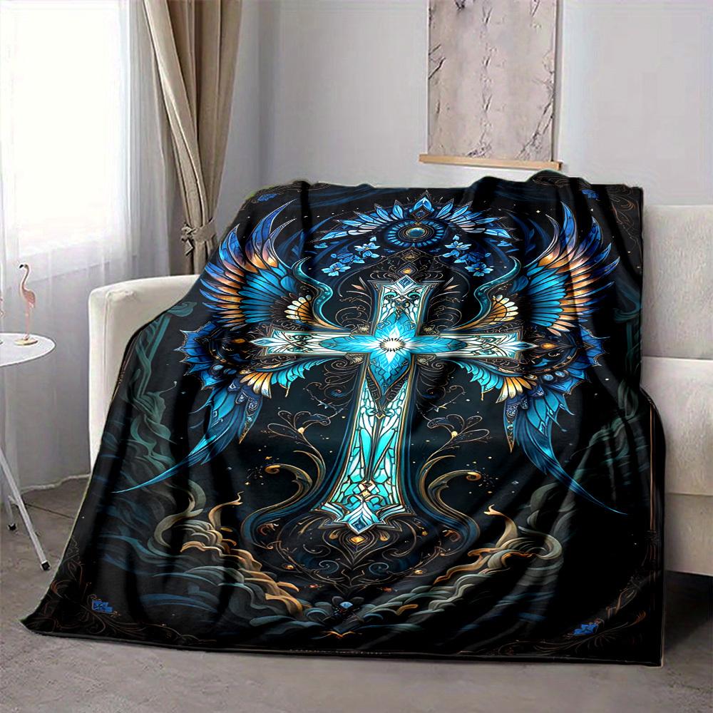 1pc Gothic Cross Blanket Lightweight Flannel Blanket Throw Blanket For Sofa, Bed, Travel, Camping yy2509026182