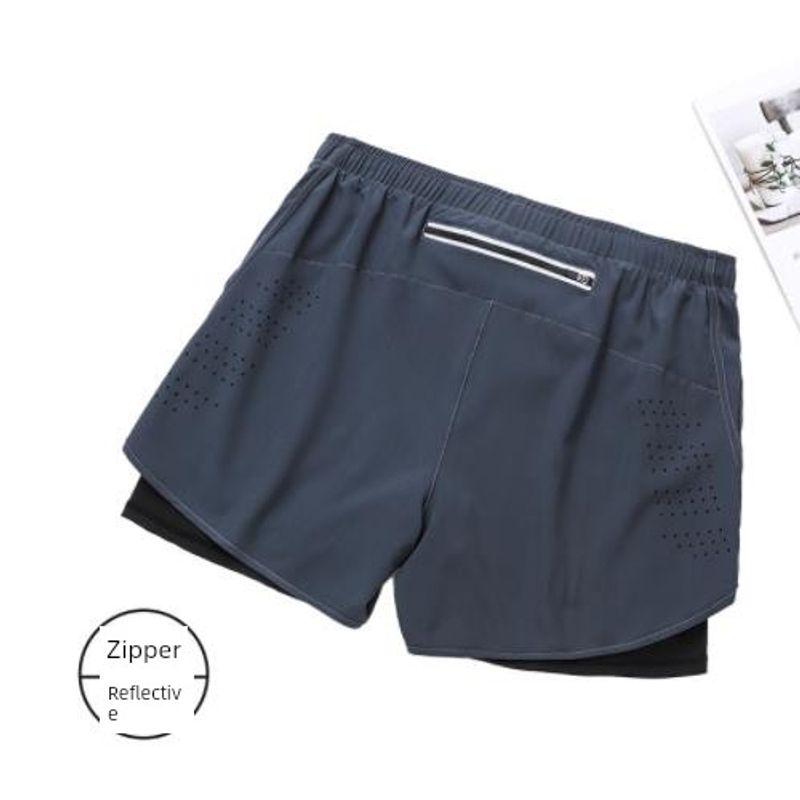 

Jianle Sports Clothing Fake Two-Piece Double-Layer Sports Shorts Quick-Drying Breathable Safety Running Training Pants Grey lined cell phone S (52.50 kg-60.00 kg