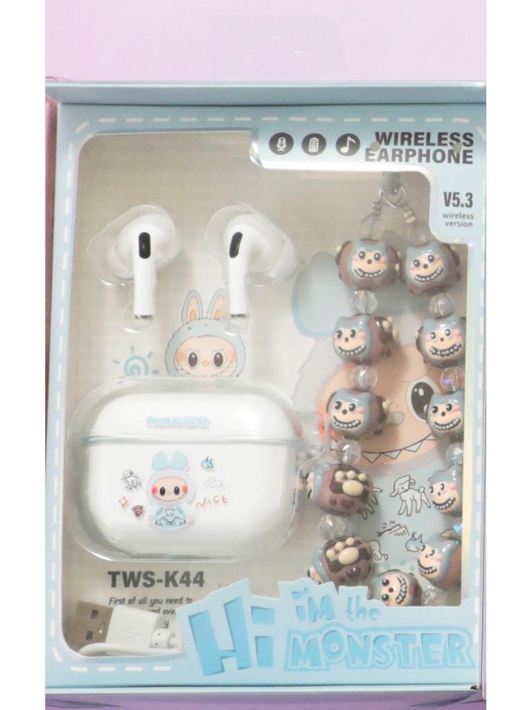 TWS-K44 Wireless Bluetooth Earphones with DIY Hand-Painted Beaded Keychain Case