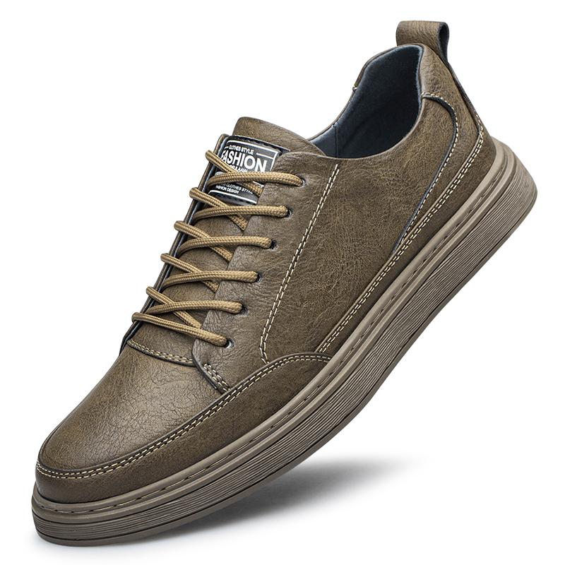 

Fashion New Mens Breathable Casual Leather Board Shoes Genuine Leather Outdoor Antiskid Walking Shoes Flat Designer Lace-Up Oxford Shoes 37 хаки