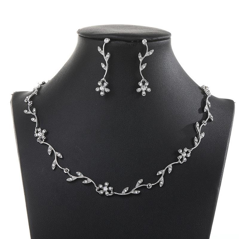 

Изысканный Модный Бриллиантовый Лист Ожерелье Серьги Браслет Костюм-тройка Свадебный Женские Украшения