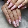 Pink French Tip Christmas Nails with Snowflakes - Removable Art Patches