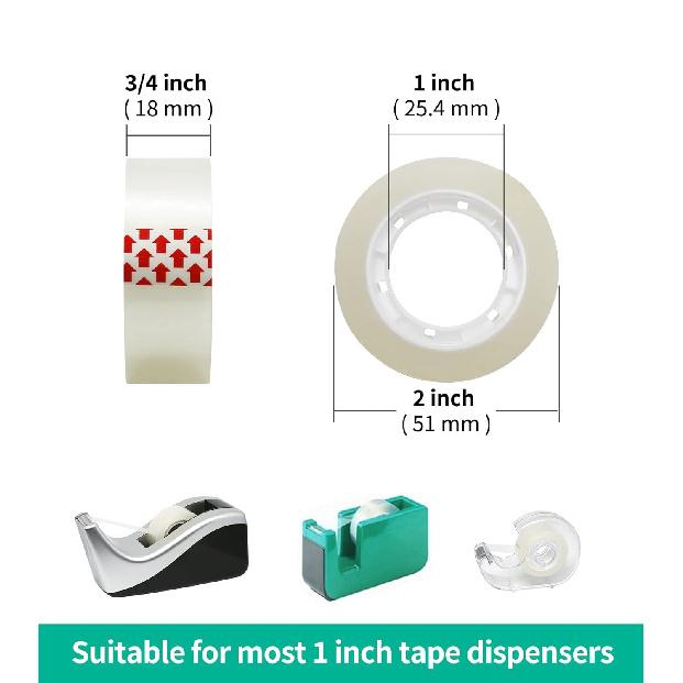 12 Rolls Transparent Tape Refills, Clear Tape Dispenser Refill Rolls, Glossy Gift Wrap Tapes for Office, School, Home, 3/4 x 1000 Inches