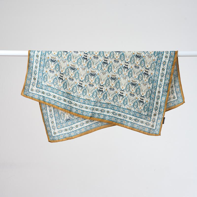 New Decorative Ethnic Style Scarf Literary and Retro Handmade Curled Square Scarf Imitation Silk Hair Double-sided Heterochrome Inkjet Silk Scarf
