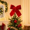 Festival Party Extra-Large Christmas Tree Topper Decorative Wine Red Velvet Ribbon Bow Luxurious Star Tree Topper Festive Decor