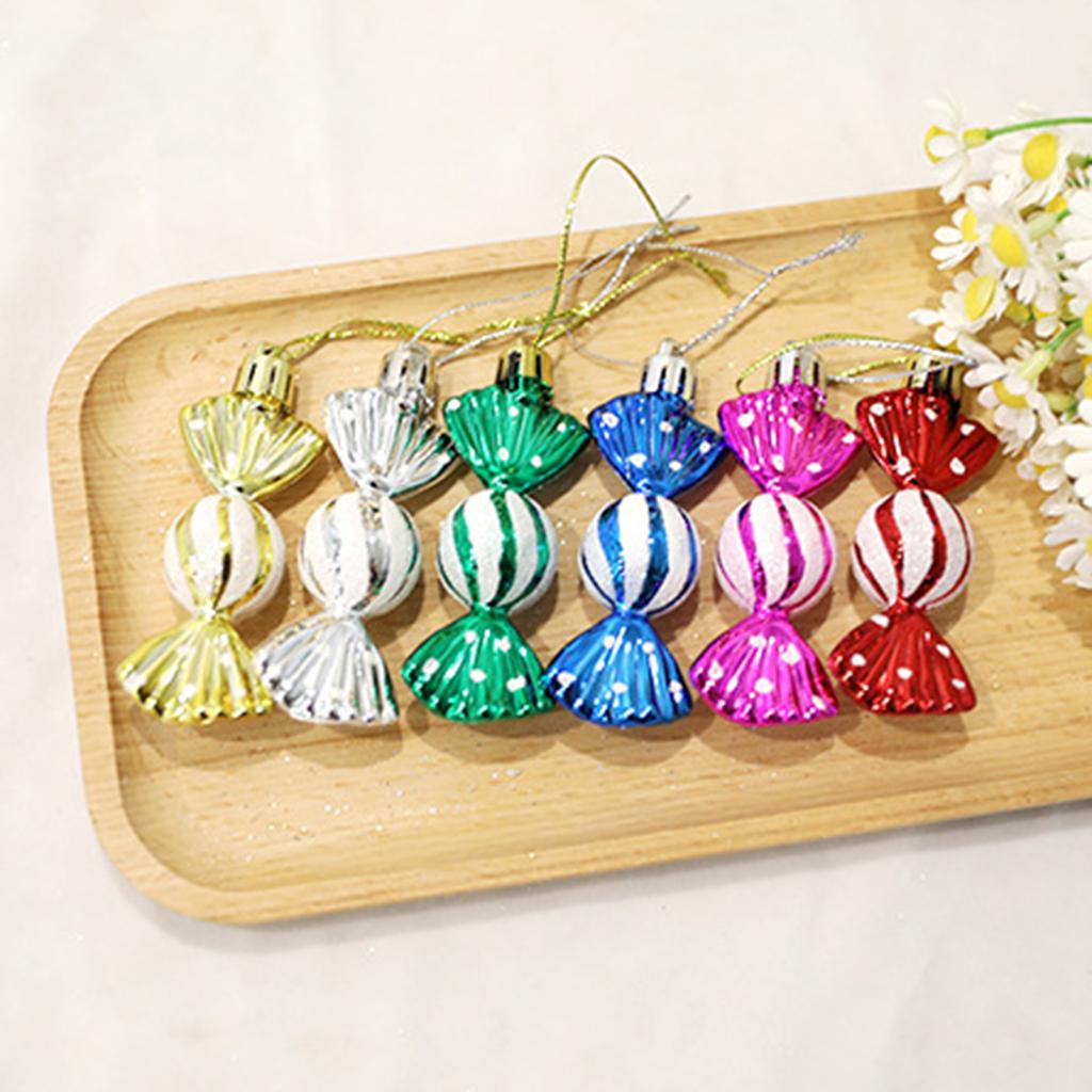 6Pcs/Box Christmas Hanging Candy Ornament with Lanyard Unbreakable Reusable Electroplating Holiday Decoration Xmas Tree Small Sweet Pendant