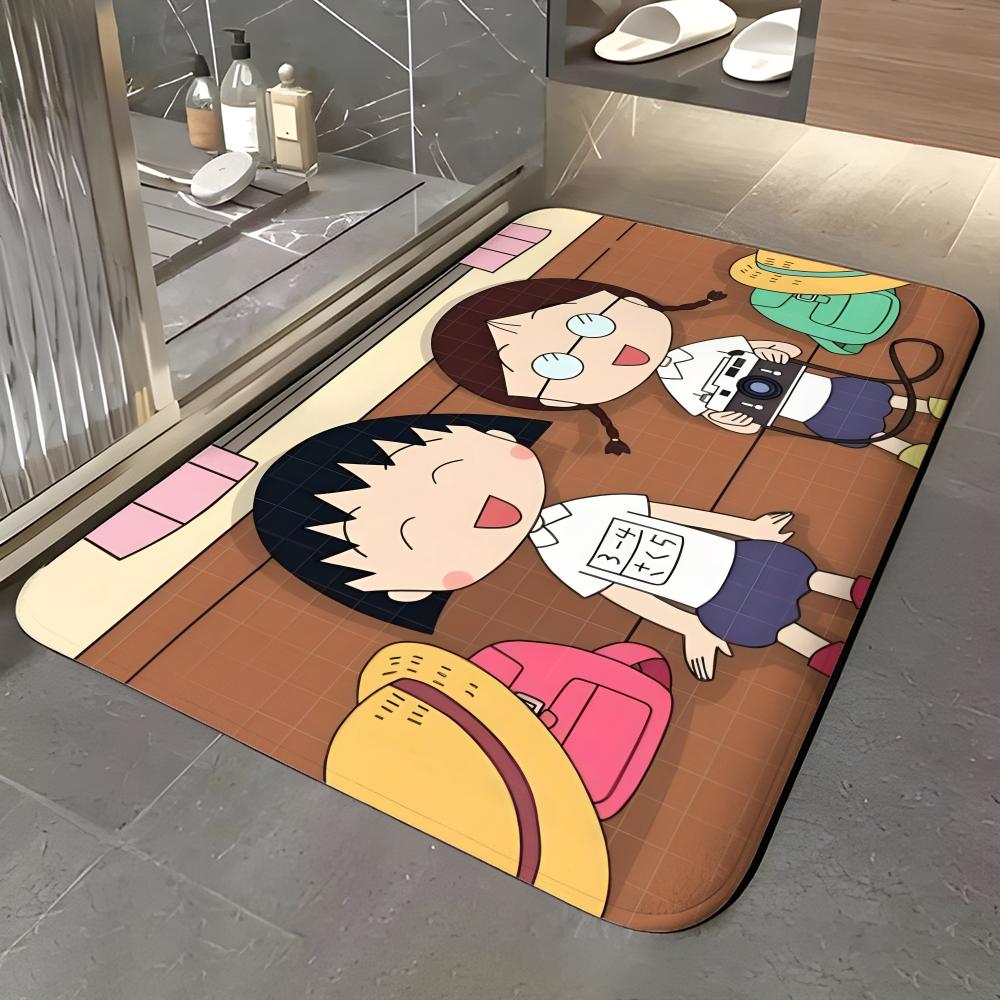 anime C-Chibi Maruko-chan Floor Mat Soft Flannel Entrance Door Mat Non Slip Absorbent Bathroom Bedroom Floor Rug