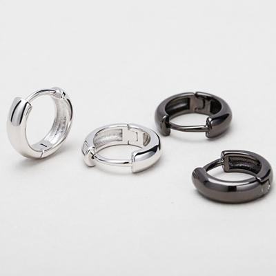 S925 Silver Plated Black White Hoop Earrings for Men Women Couple Simple Circle Earrings