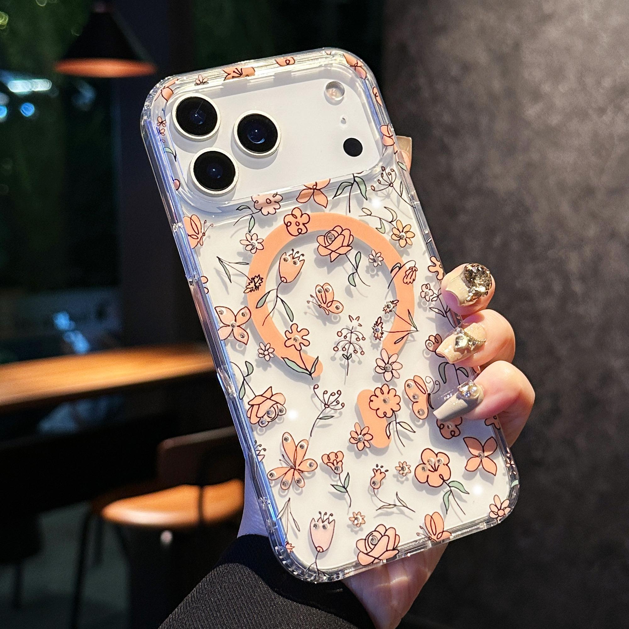 For iPhone 17 Pro Case Compatible with MagSafe Laser Flower PC + TPU Clear Phone Cover H