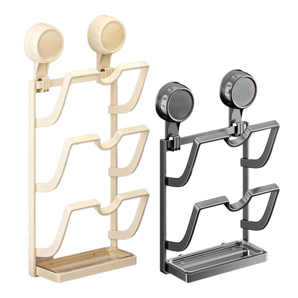 New Suction Cup Pot Lid Holder Metal Wall Mounted Kitchen Storage Rack Multi-Layer Design Space Saving Pot Cover Rack Home Use